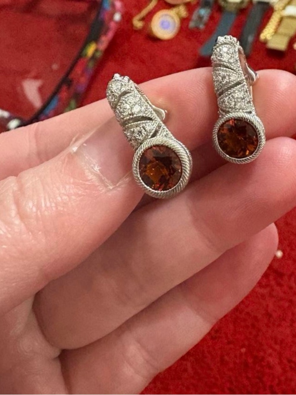 Judith Ripka Sterling-Style Silver Drop Earrings with Cognac Brown Stones